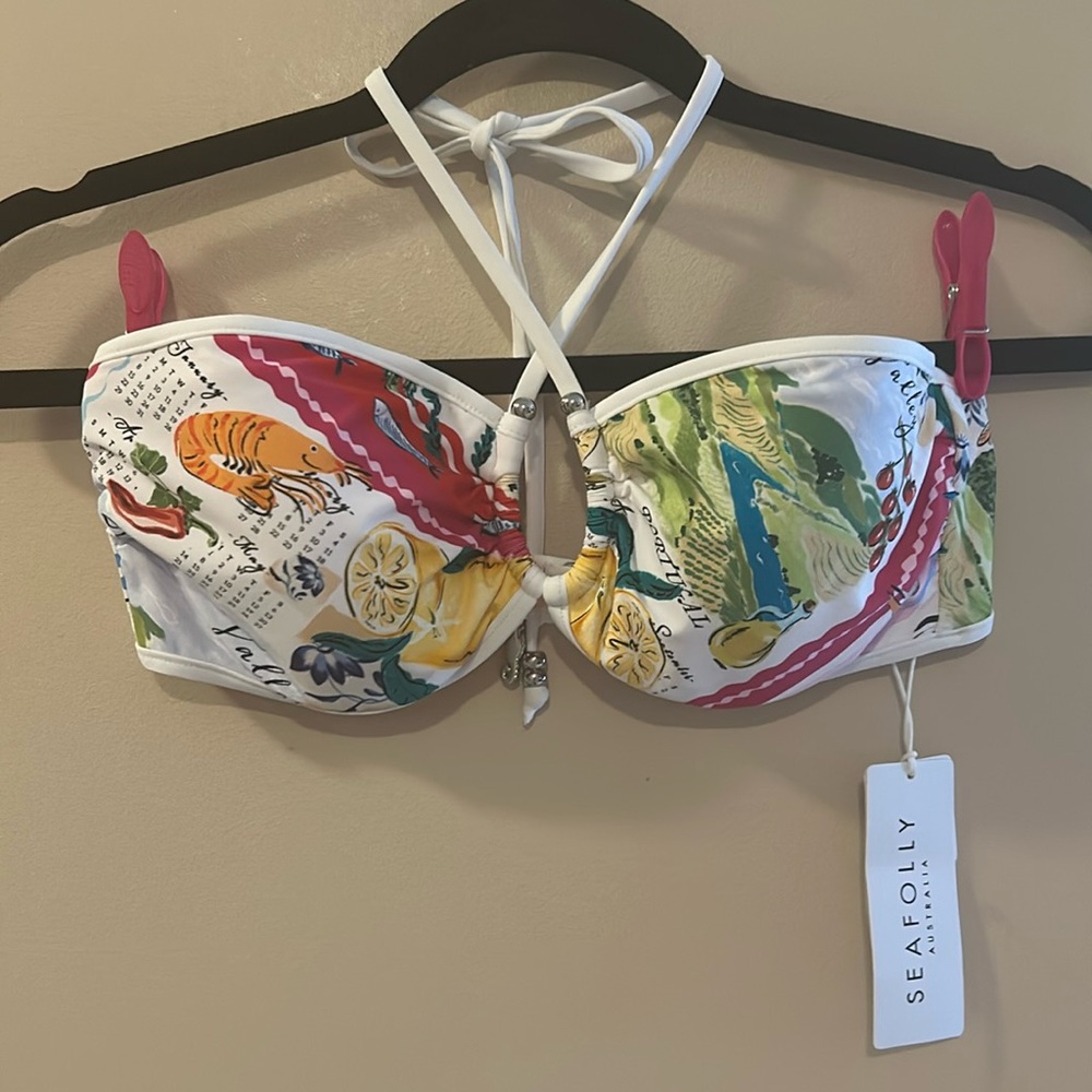 NWT , Seafolly ring front Bandeau bikini top in size 6 ( Aus/NZ size 10)